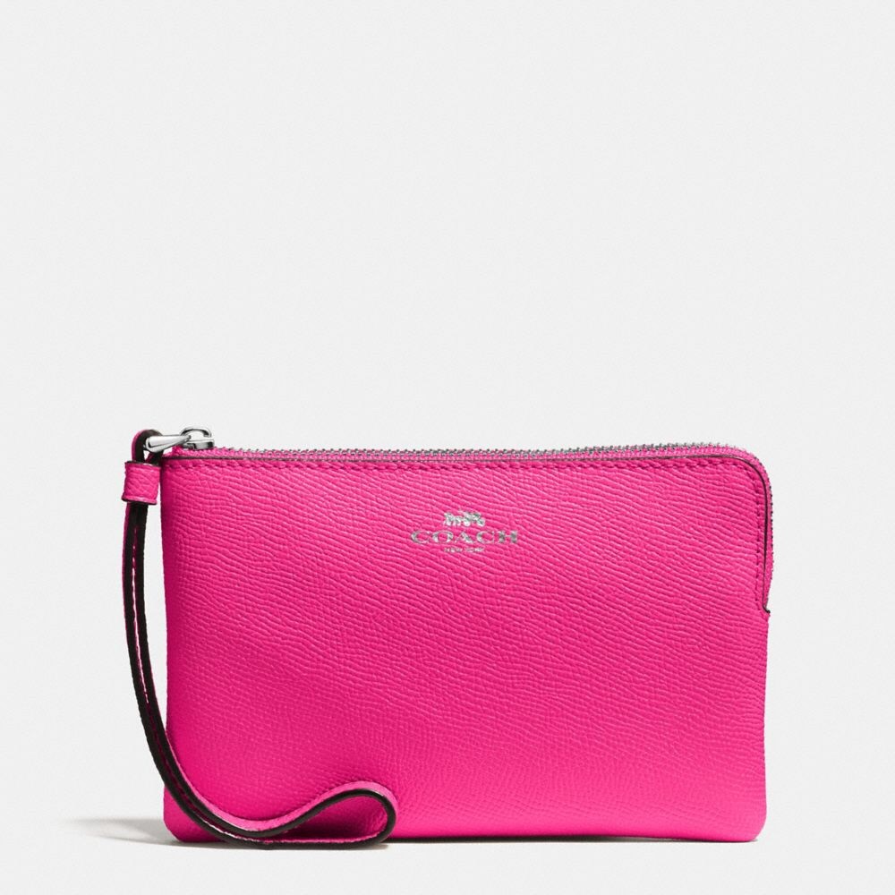 Coach Authentic Corner Zip Bright Fuchsia Wristlet
